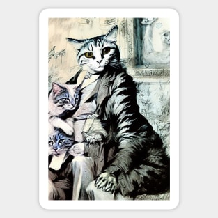 Gentleman Cat and his litter Sticker